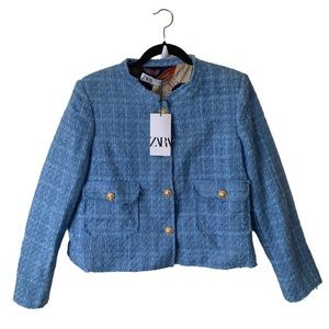 Zara textured round neck crop blazer size XL